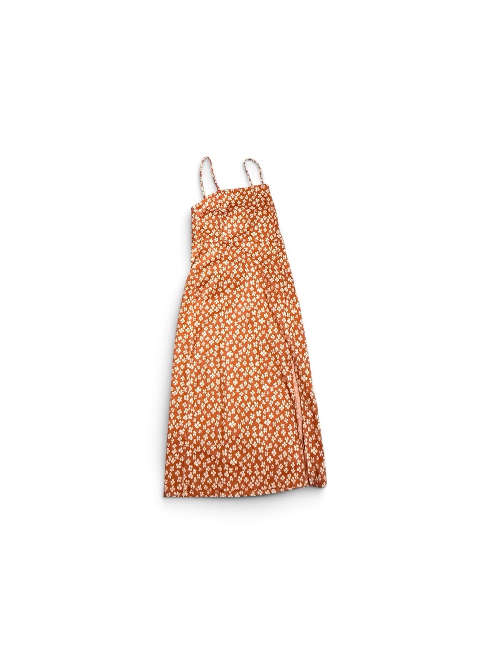 Zara Women's Rust Floral Slip Dress with Spaghetti Straps